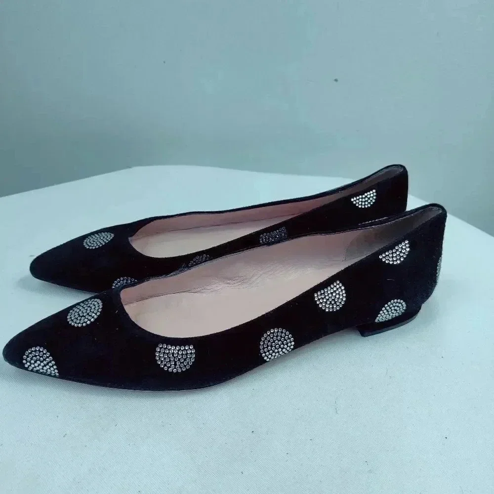 Kate Spade Bayla black suede crystal polka dot pointed flats size 7.5 - Picture 3 of 16